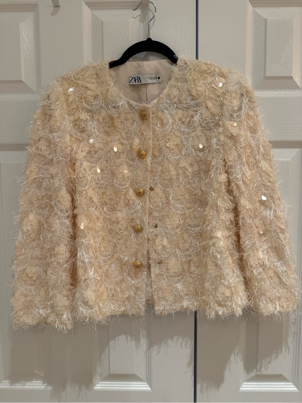 ZARA Cream Sequin & Fringe Embellished Jacket